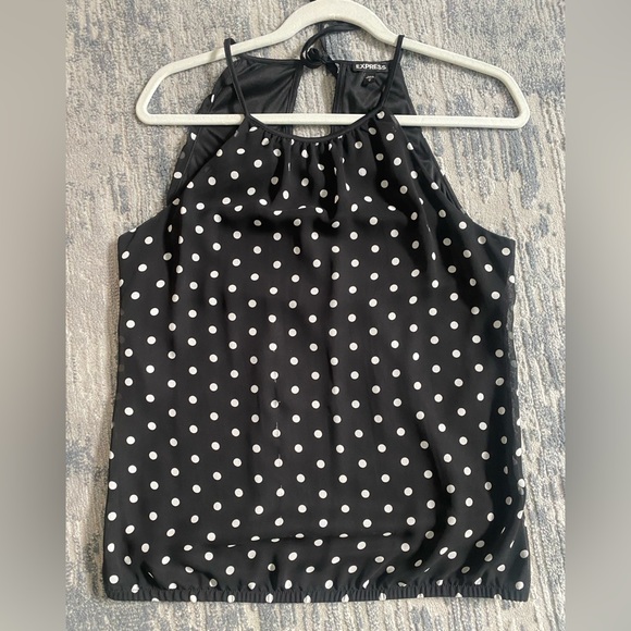 Express Tops - Express Black and White Polka Dot Halter Cami